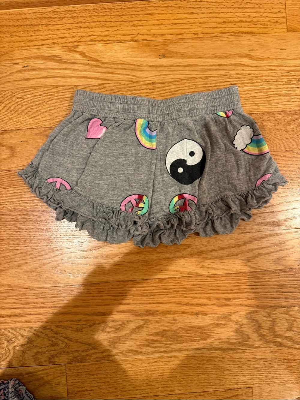 Flowers by Zoe Girls' Gray Ruffle Skort with Rainbow & Yin Yang Prints Sz Small